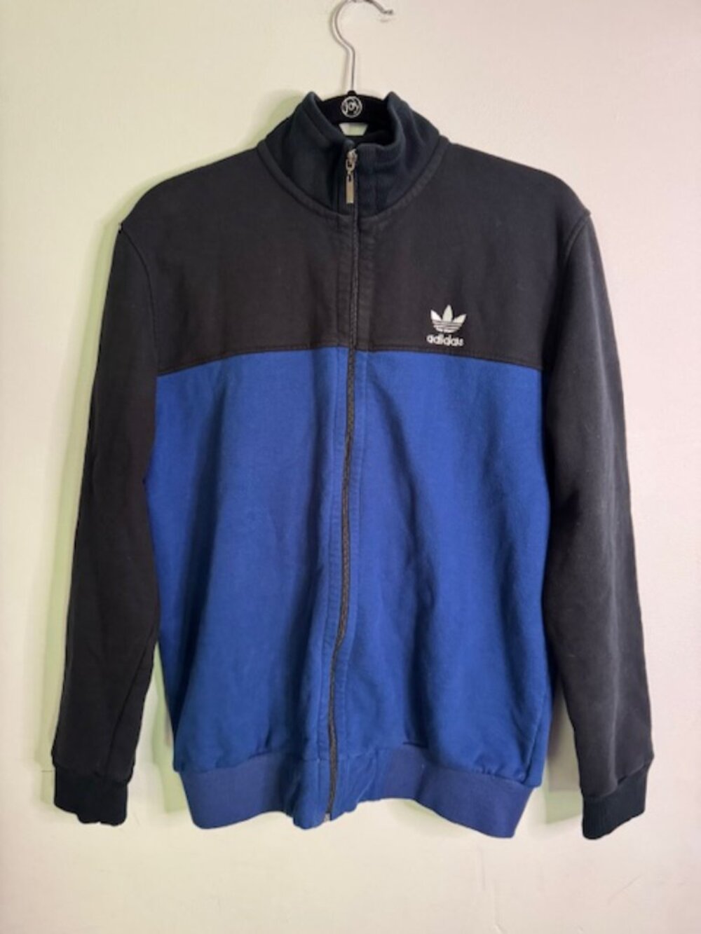 Vintage Y2K Adidas Full Zip Crew Neck Blue and Black Sweatshirt Size Large